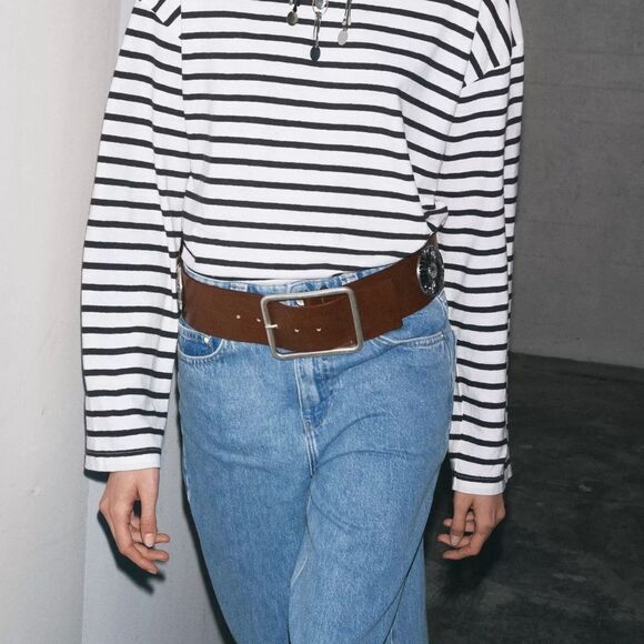 ZARA WIDE LEATHER BELT WITH FLOWERS main image 5